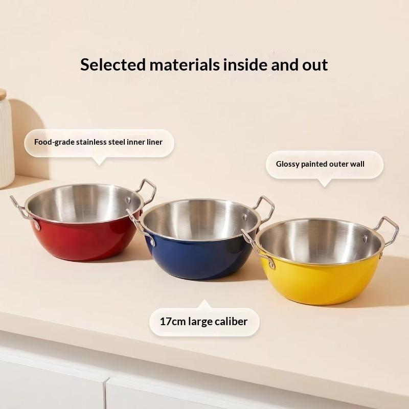 Colored Design Stainless Steel Kitchen Cooking Bowls Dual Handle Food Grade Anti-scald Bowl for Home Restaurant Use 1PC
