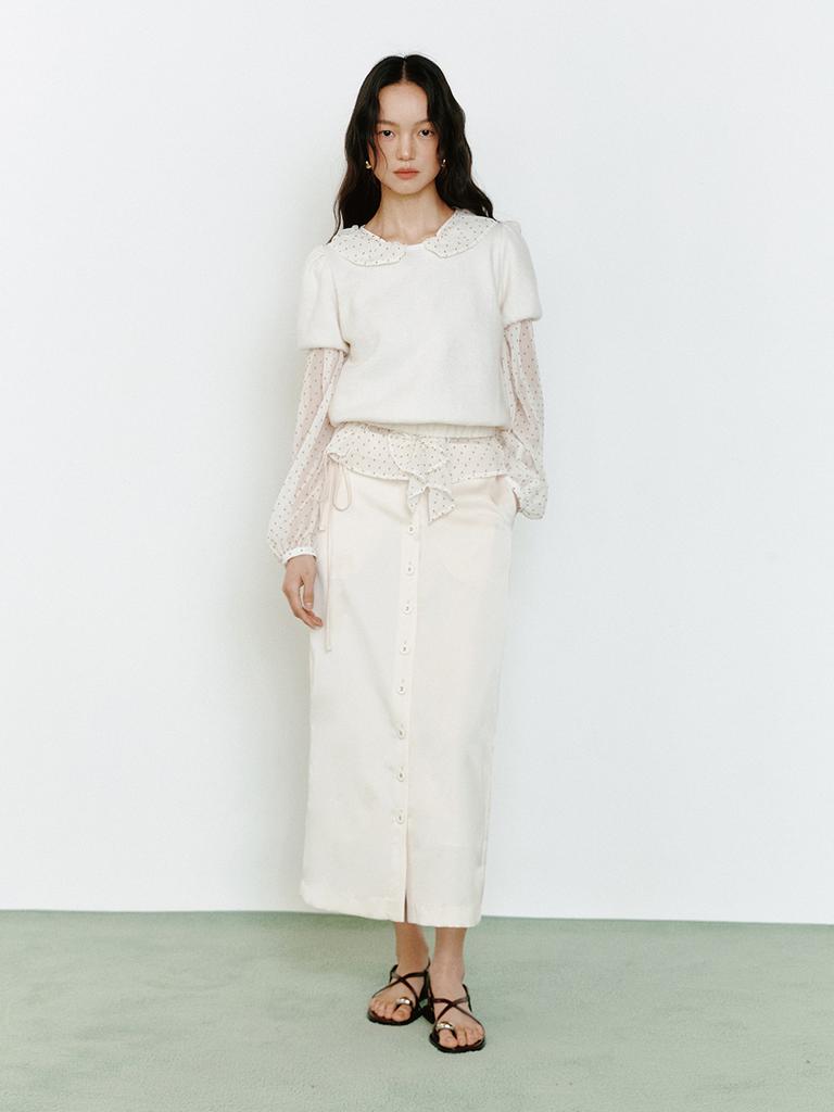 Ganiesong Lady Button-Up Skirt_Cream Satin