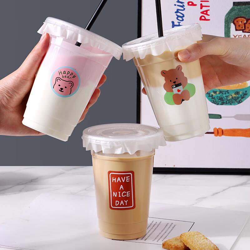 Baijie Einwegbecher für Milchshakes und Getränke mit Deckeln
