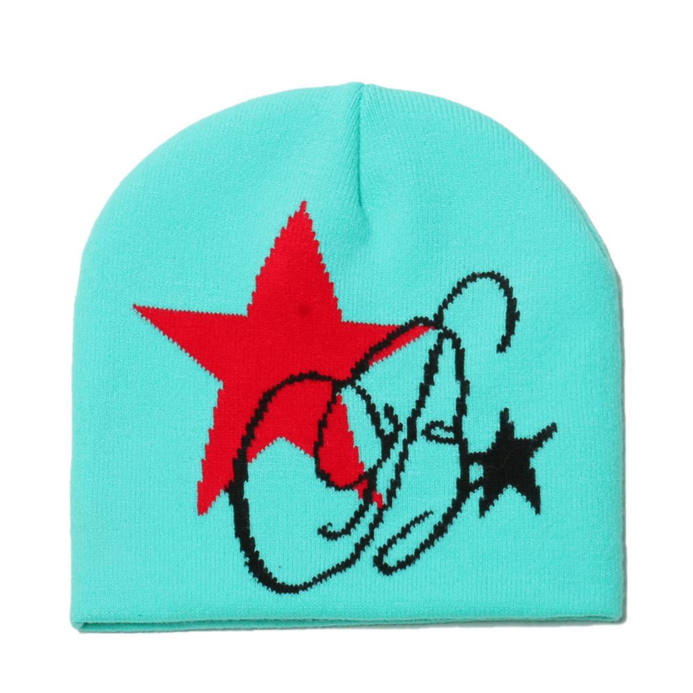 Temu autumn and winter outdoor cycling warm hat five-pointed star jacquard wool hat men's and women's beanie cold hat