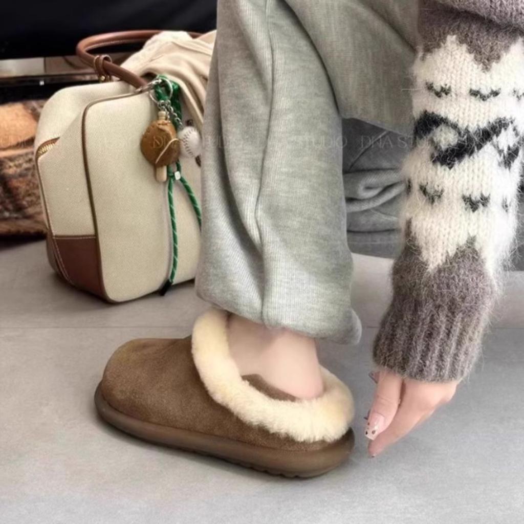 Thick-soled two-wearing Birkenstocks women's new winter velvet snow boots fluffy slippers soft-soled thermal cotton shoes