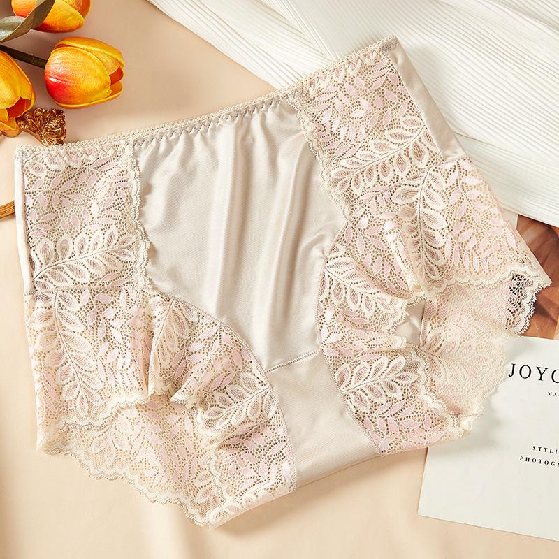 9089 Plus Size High Waist Lace Cutout Seamless Panties with Cotton Crotch