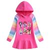 2026 Spring/Autumn Girls' Rainbow Ruffle Hooded Sweatshirt Dress