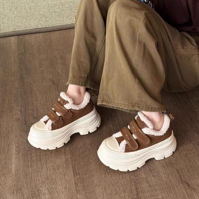 Fleece Dicksohlige Erhöhende Klettverschluss Freizeitschuhe Damen Winter Großkopf Fleece Board Schuhe Baumwollschuhe
