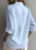 2026 European & American Women's Linen Casual Lapel Shirt - Solid Color, Long Sleeve, Spring Collection