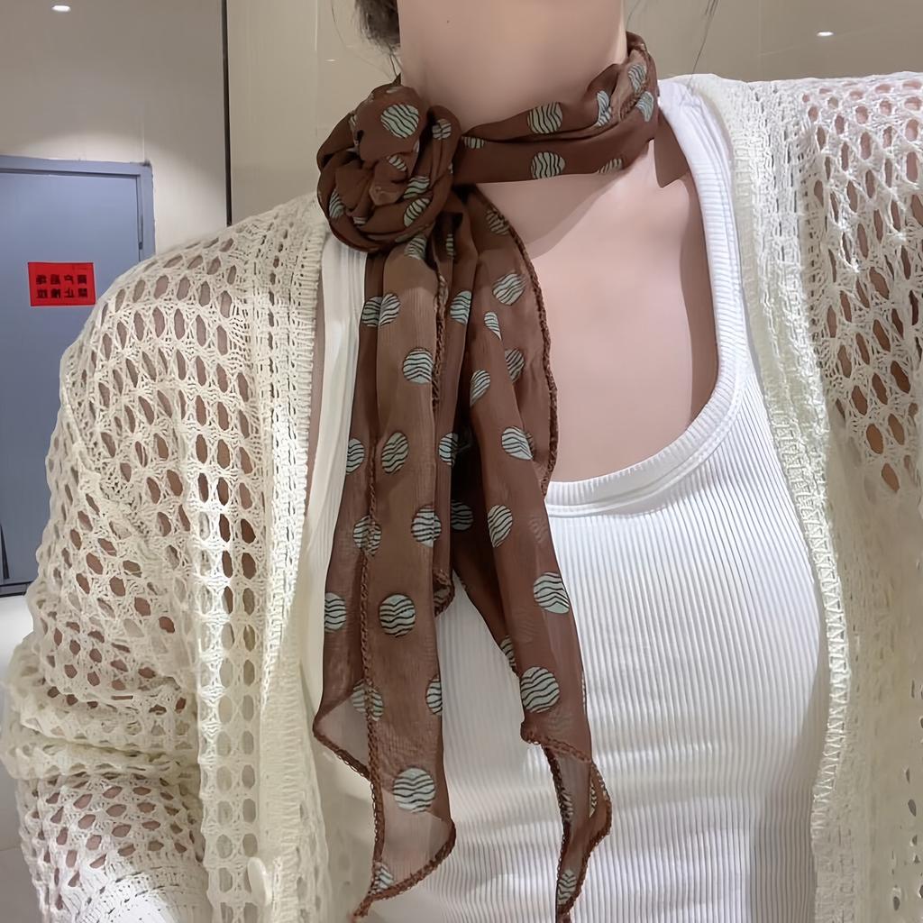 New headband, hair tie, long strip, brown polka dot silk scarf, printed high-end versatile accessories, neck women's scarf