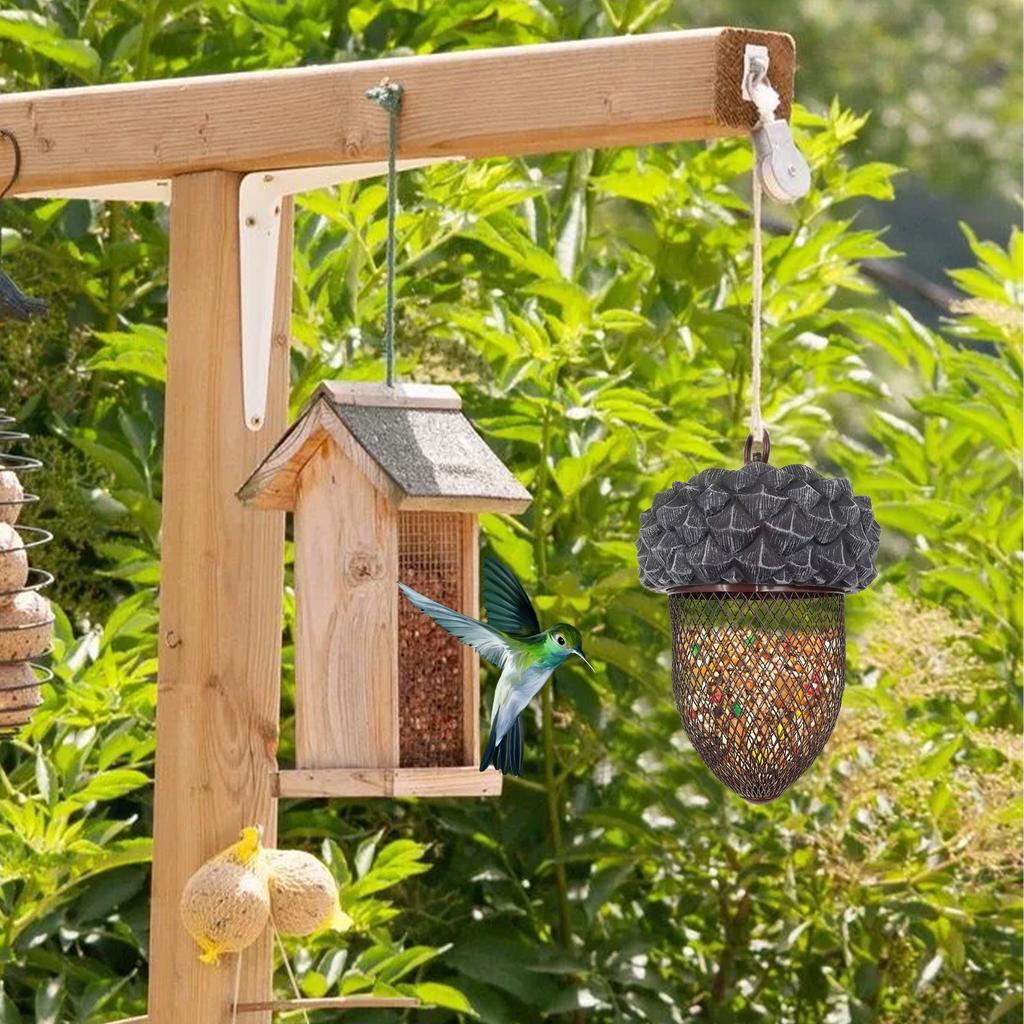 Hummingbird Acorn Bird Feeder Garden Yard Decoration Iron Art Resin Craft Weatherproof Outdoor Bird Feeder Vintage Handmade