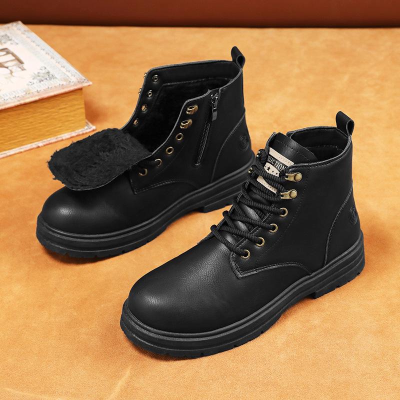 Martin Boots Men's Winter New Warm Men's Shoes British Style Retro Leather Boots Men's Velvet Warm High-top Cotton Shoes