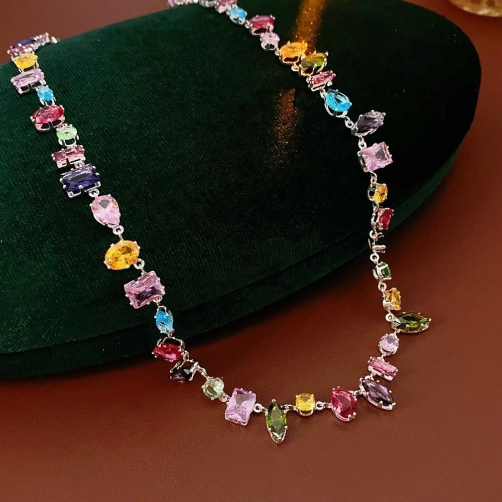 Colorful Zircon Necklace Bracelet Eariings Zircon Fashion Jewelry Accessory Evening Dinner