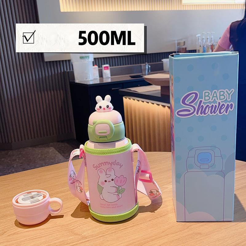 

Двойная крышка игрушечная термокружка из нержавеющей стали герметичная соломинка термос детская мультяшная термобутылка для воды 500ml