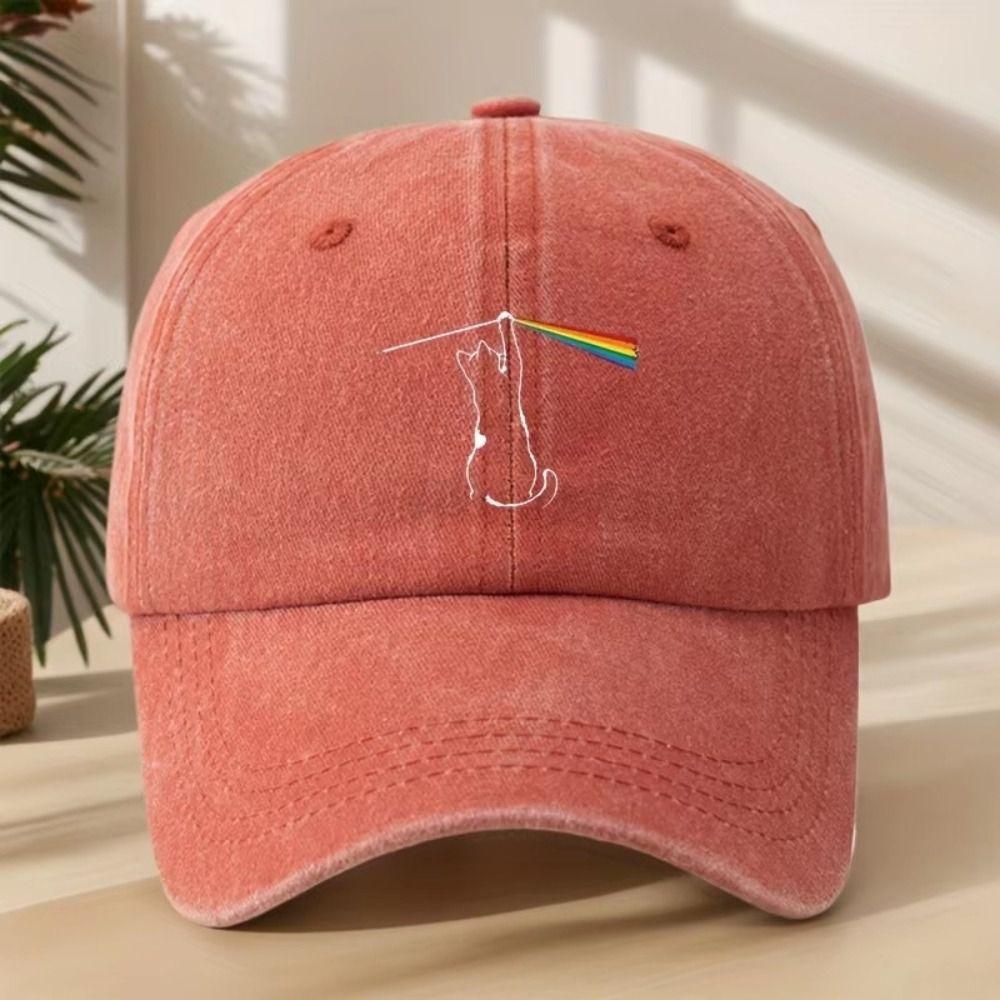 Washed Cotton Dad Hat Rainbow Hook Printed Adjustable Hat Vintage Sun Protection Hat  For Men Women