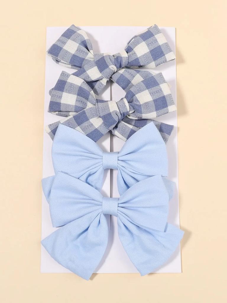 4 Stück/Set Niedliche karierte Schleife Haarspangen für Babymädchen Säuglinge Kinder Knotenhaar Einfarbig Blaue Schleife Haarspangen Haarklammern Haarschmuck