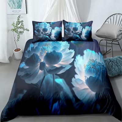 Türkis Großes Blüten 3D Bettbezug Set King Queen Double Full Twin Einzelgröße Bettwäsche Set