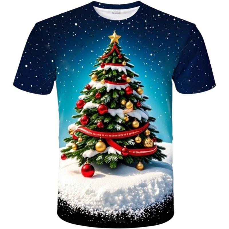 Santa Claus Christmas Print Short Sleeve for Boys Girls Cute O-Neck Pullover Tees Casual Loose Children's Top Children's T-Shirt