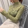 Autumn/Winter Lace Mesh Turtleneck Slim-Fit Women's Long-Sleeved Top