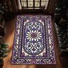 Stained Glass Style Rug with Purple and Pink Floral Motif for Vintage Style Romantic Living Room or Artistic Bedroom Decor