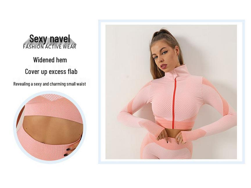 Women's Striped Long Sleeve Yoga Suit - Quick Dry Colorblock Jacket & Crop Top