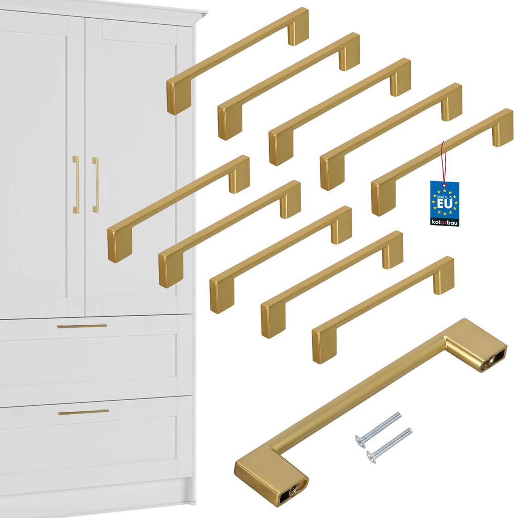 KOTARBAU® Kitchen Furniture Handle Classic Modern Oblong Long Matte Gold 148 MM Spacing 128 MM Set of 10
