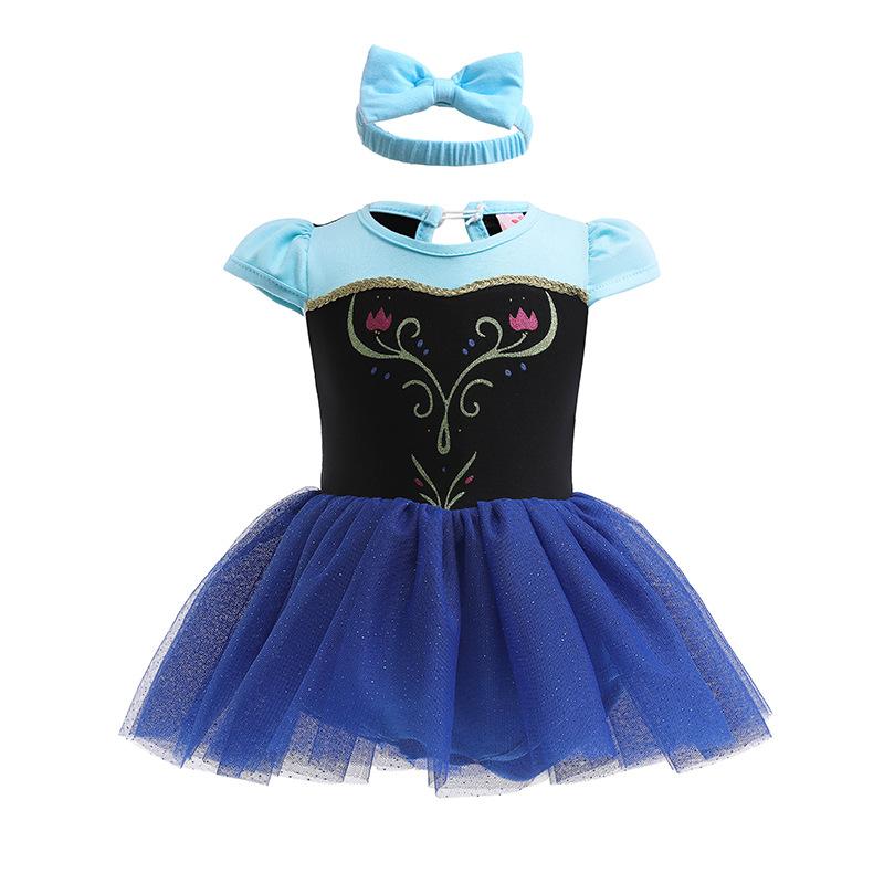 Summer Cool Swimsuit Infant and Toddler Cosplay Anna Princess Dress + Headband + Crown Necklace Gloves Accessories Set