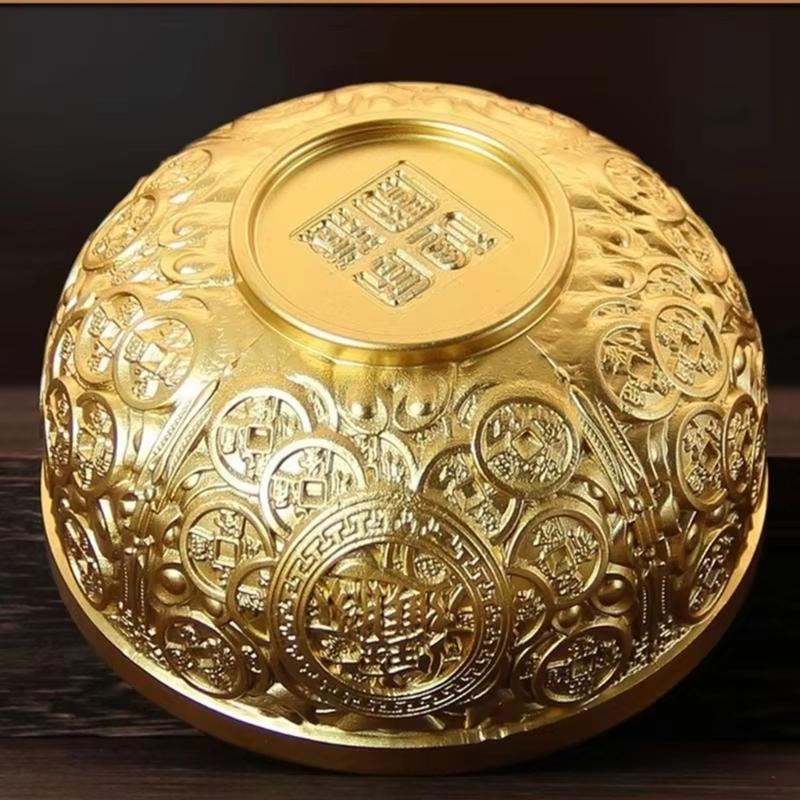 Golden Metal Bowl Copper Decorative Bowl Serving Bowl Blessing Bowl Fengshui Ornament Buddhist Altar Accessories Gift