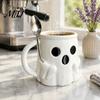 Reusable Wide Mouth Tumbler Halloween Ice Cream Mug with Spoon Holder, 3D Printed Cute Ghost Mug, Coffee Slot Drinking Cup Pen Holder Decor, Christmas