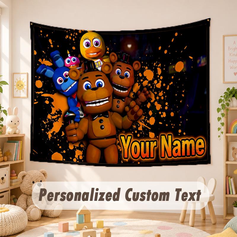 Arazzo con Testo Nome Personalizzato, Appeso a Parete Boho Five Nights at Freddy’s, Arazzo Decorativo per Sfondo Stanza