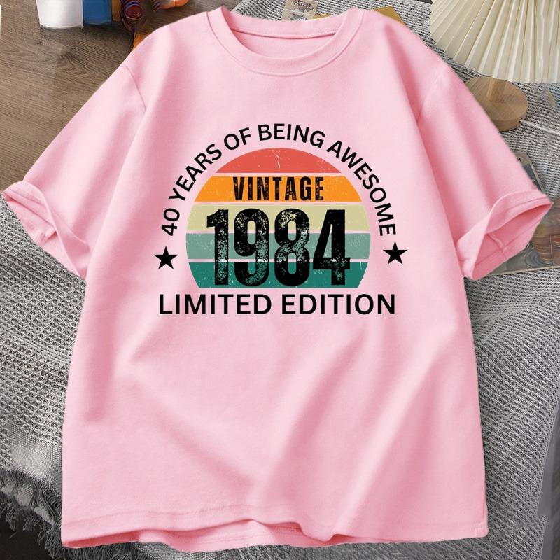 40th Birthday Women Tshirt Made In 1984 Vintage Tshirt 40 Years Old T Shirts for Unisex Casual Short Sleeve Unisexs Clthing Oversized