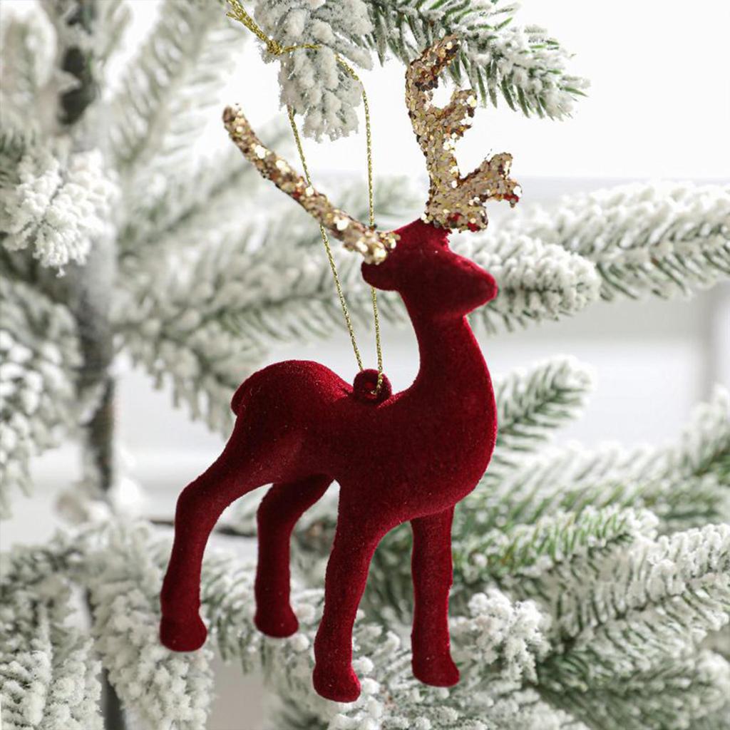 Christmas Tree Hanging Decoration Plasticflocked Elk Ornaments Christmas Reindeer Statue Christmas Deer Desktop Decor