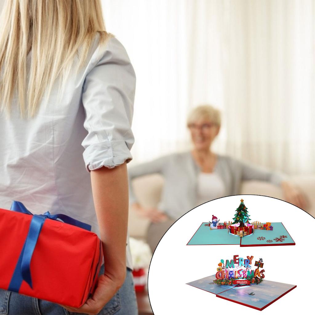 Light Up Musical Christmas Card Pop Up Musical Christmas Greeting Cards with 3D Effects for Holiday Decoration