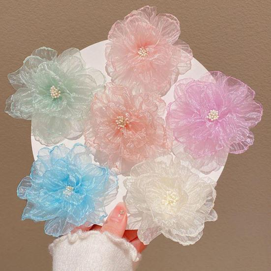 Hairpin Breathable Mesh Organza Fabric Fairy 3D Flower Hair Clip Macaron Color Lightweight Breathable Hair Accessory