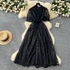 French high-end temperament dress women's summer fashion strap waist single-breasted embroidered mesh long skirt