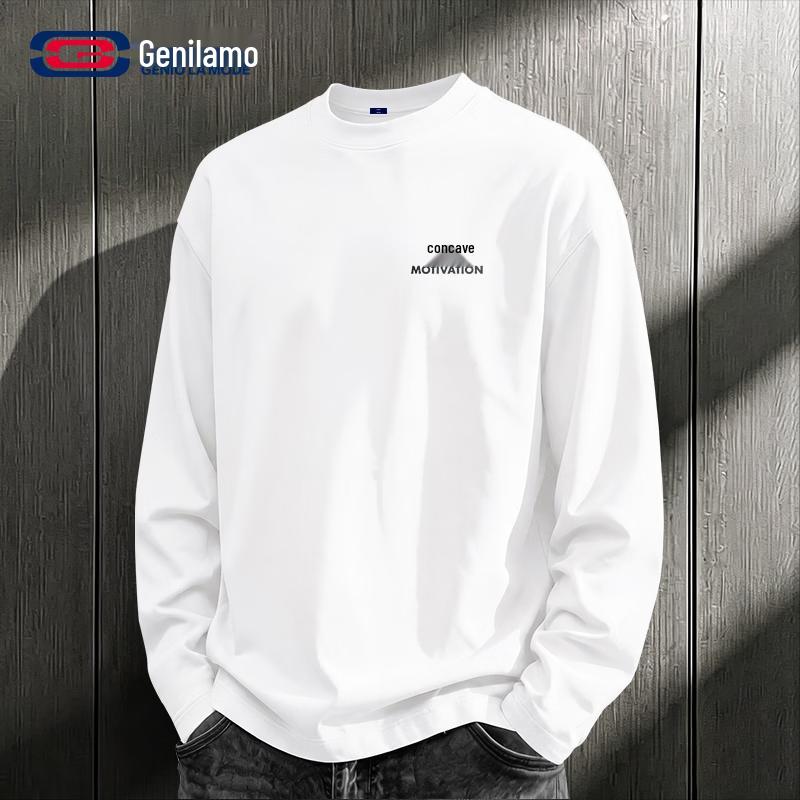 GENIOLAMODE Men's Long-Sleeve Heavyweight Cotton Crewneck Tee