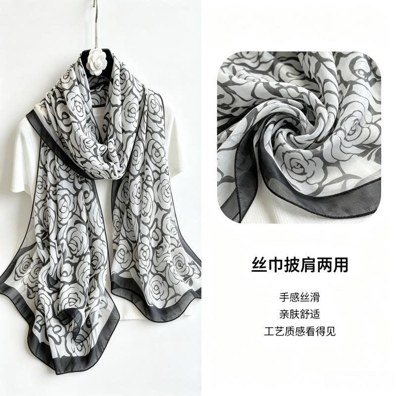 Summer new soft yarn silk scarf large size printed beach scarf rose travel vacation sunscreen scarf spot