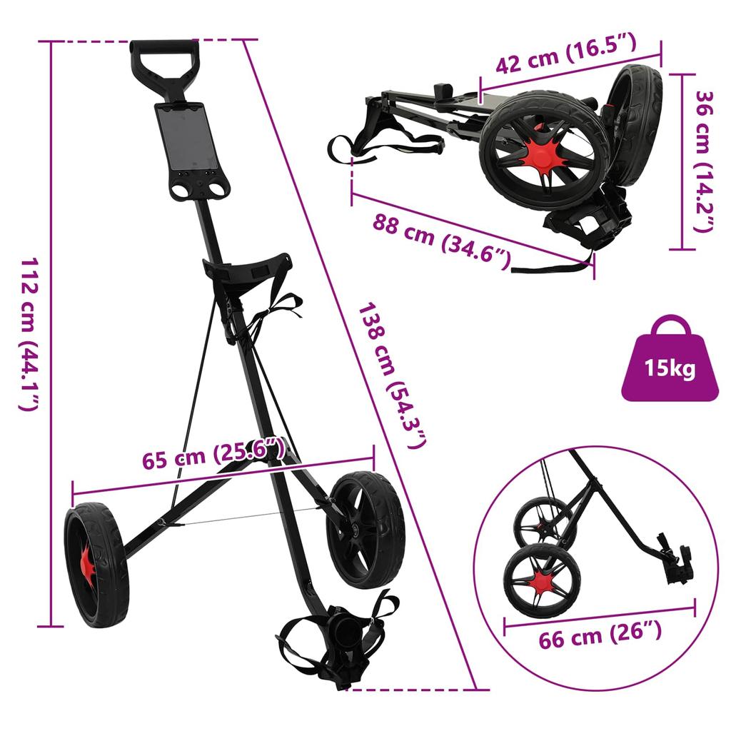Golf Trolley Black 66 x 65 x 112 cm Iron