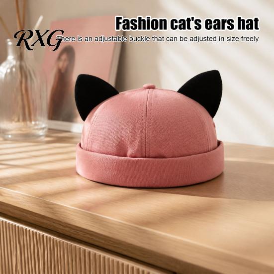 Leichter Modehut für Damen, Kappenhut ohne Schirm mit Katzenohren, Niedrige Schiebermütze, Verstellbare Skullcap, Stilvolle Unisex-Kappe für den täglichen Gebrauch, Schiffermütze
