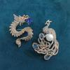 SKEDS Luxury Women Men Full Crystal Dragon Phoenix Brooches Pins Vintage Decoration Boutique Rhinestone Brooch Pin For Party