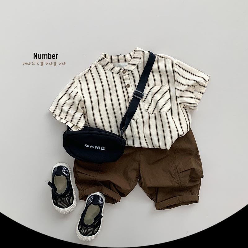 Trendy Kids' Summer Striped Shirt - Unisex Japanese Korean Style Short Sleeve Top