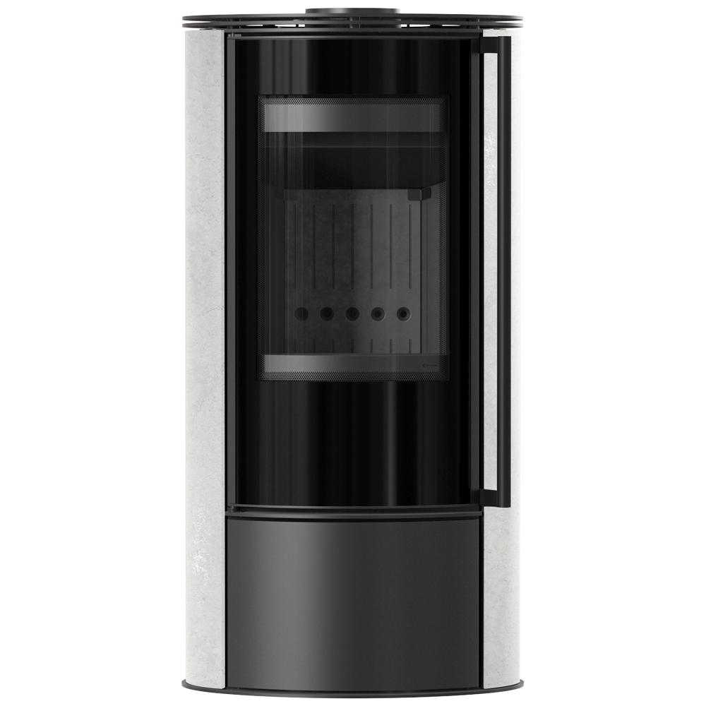 Wood Burning Steel Stove KRATKI ERIK Ø 150 5,5 kW Decorative Ceramics WHITE NATURAL Black Thermotec Self Closing Door