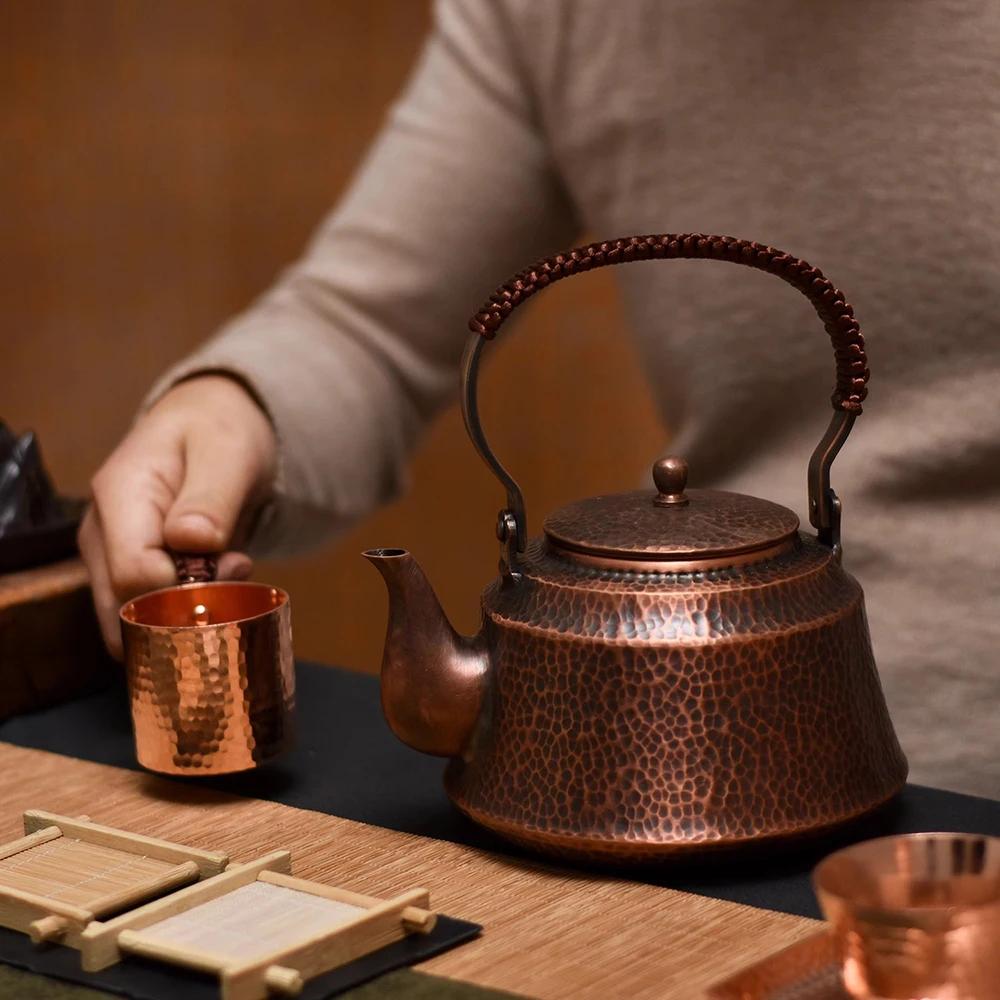 Chinese Retro Copper Teapot, Handmade Pure Copper Kettle for Boiling Water, Tea Art Teapot, Large Capacity Copper Pot, 1L