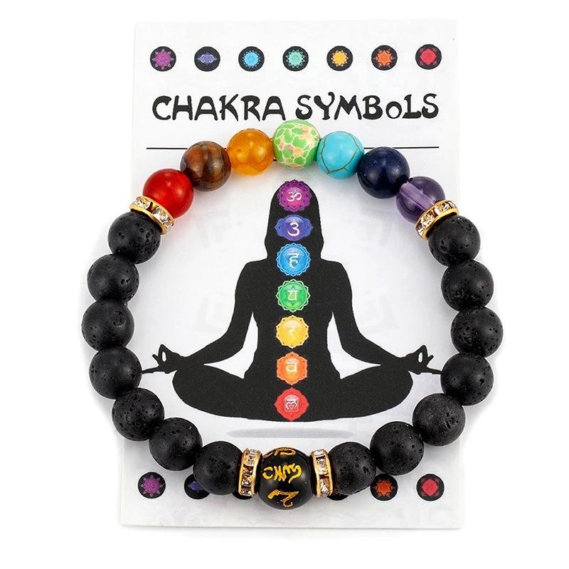 7 Chakra armbånd med betydningskort for menn Kvinner Naturlig krystallhelbredelse Angst Smykker Mandala Yoga Meditasjonsarmbånd Gave