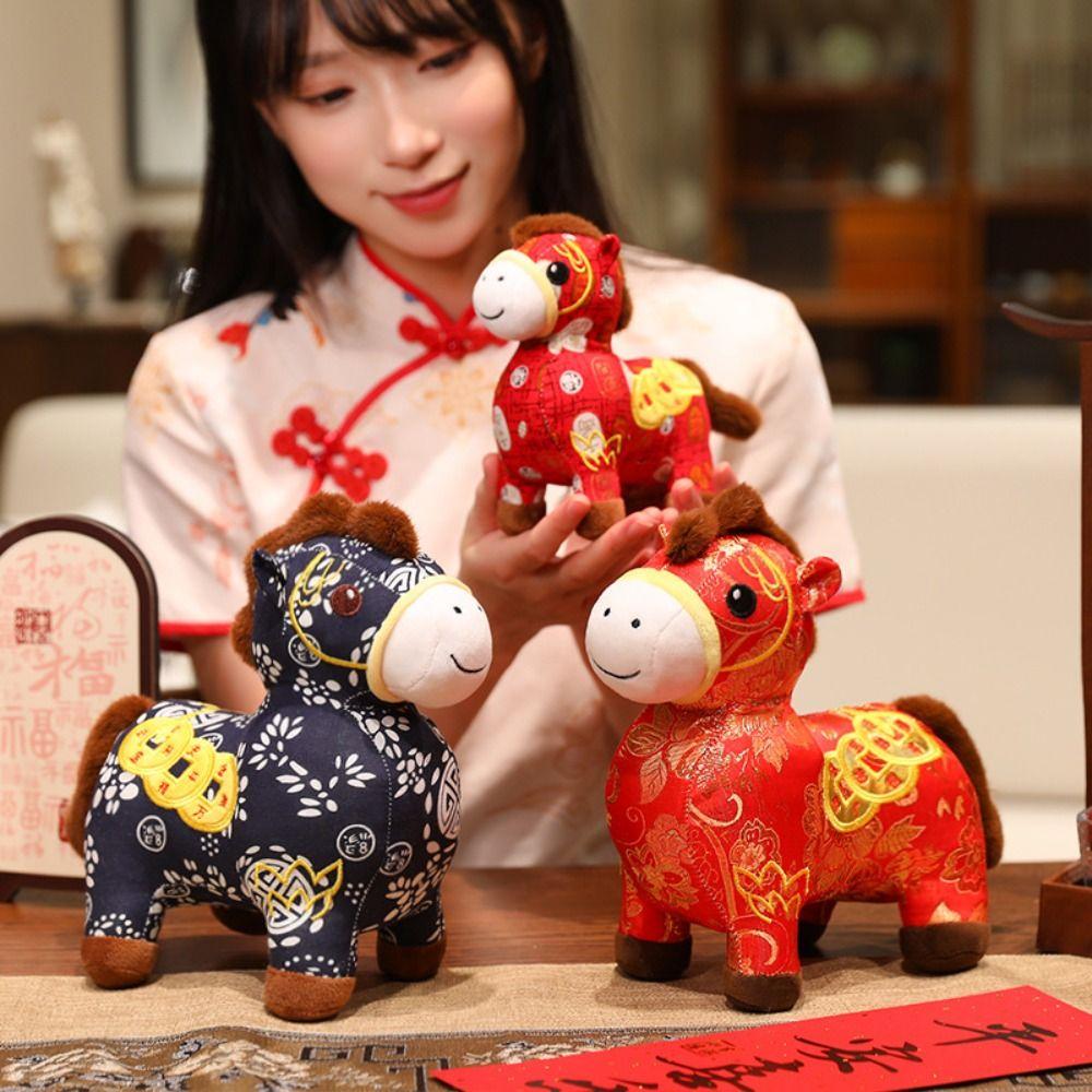 Lucky Horse Stuffed Toys Cartoon Animal Mascot Traditional Pony Plush Doll Home Decor