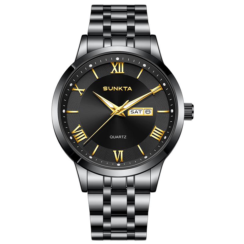 SUNKTA Design Man Business Watch Fashion Classic Stainless Steel Clock Date Week Luminous Quartz Men Watches Montre Homme