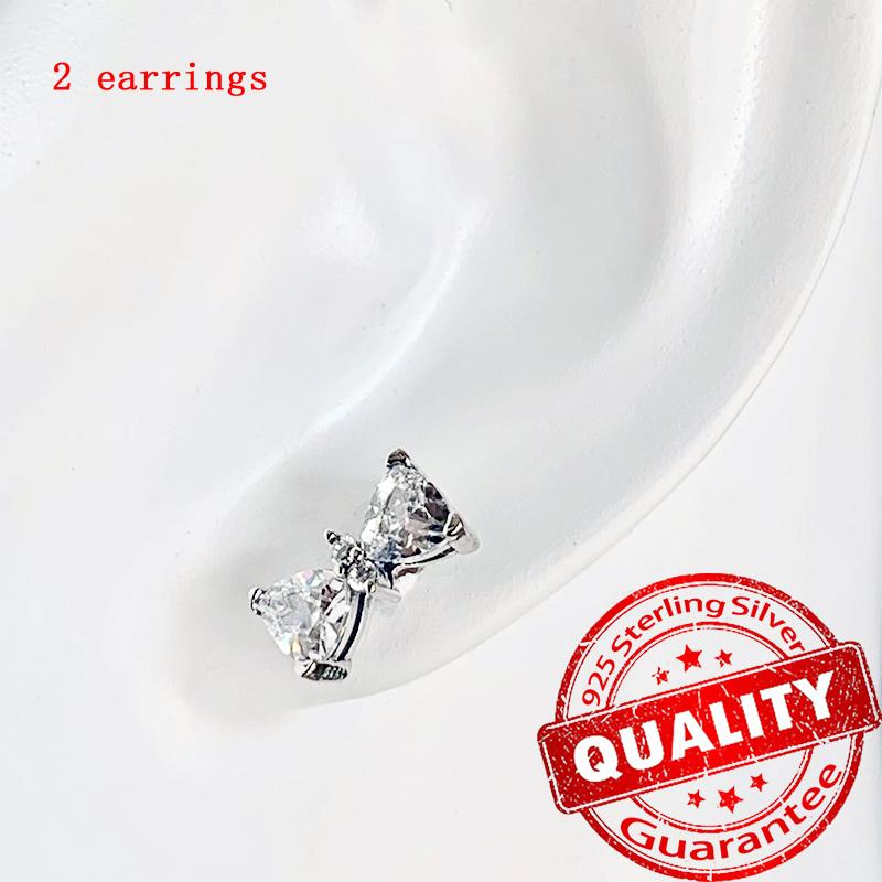 New Copper Sparkling Pink Bow Stud Earrings & Pavé Dangle Hoop Earrings For Girl Sweet Romantic Jewelry Gift