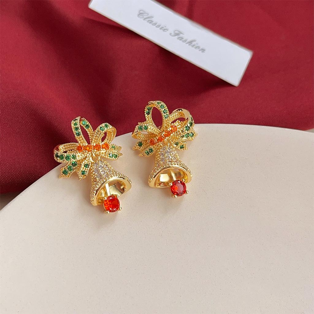 Christmas Bell & Tree Drip Oil Stud Earrings - Cute Niche Design for Women