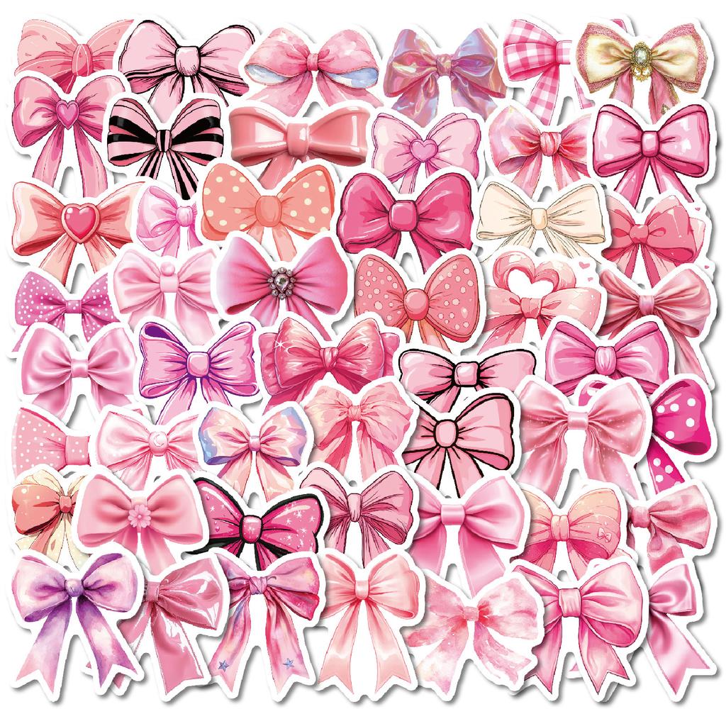 50PCS Barbie Pink Bow Graffiti Stickers, Girlish Heart High-Value Decor Decals for Phone, Luggage & Journal
