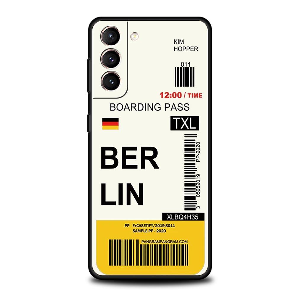 World City Travel Ticket New York London Label Phone Case For Samsung S24 S23 S22 S20 Ultra S21 FE 5G S10 S9 Plus S10E S8 Cover