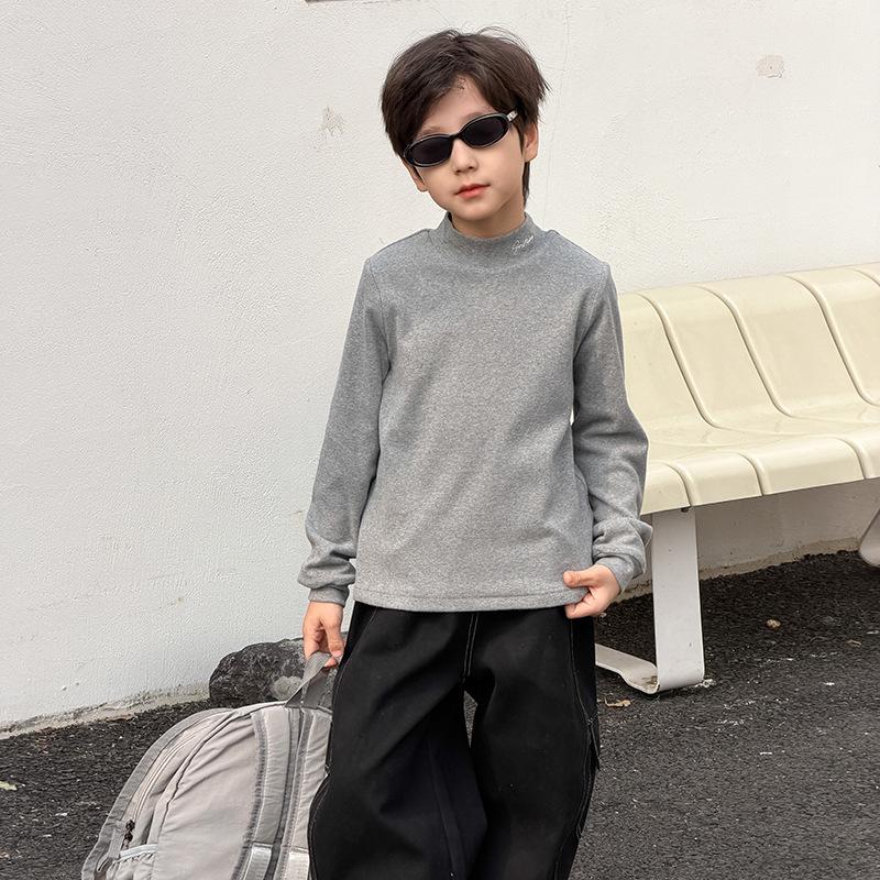 Double Layer Thickened Warm Embroidered Thermal Kids Bottoming Shirt For Boys And Girls