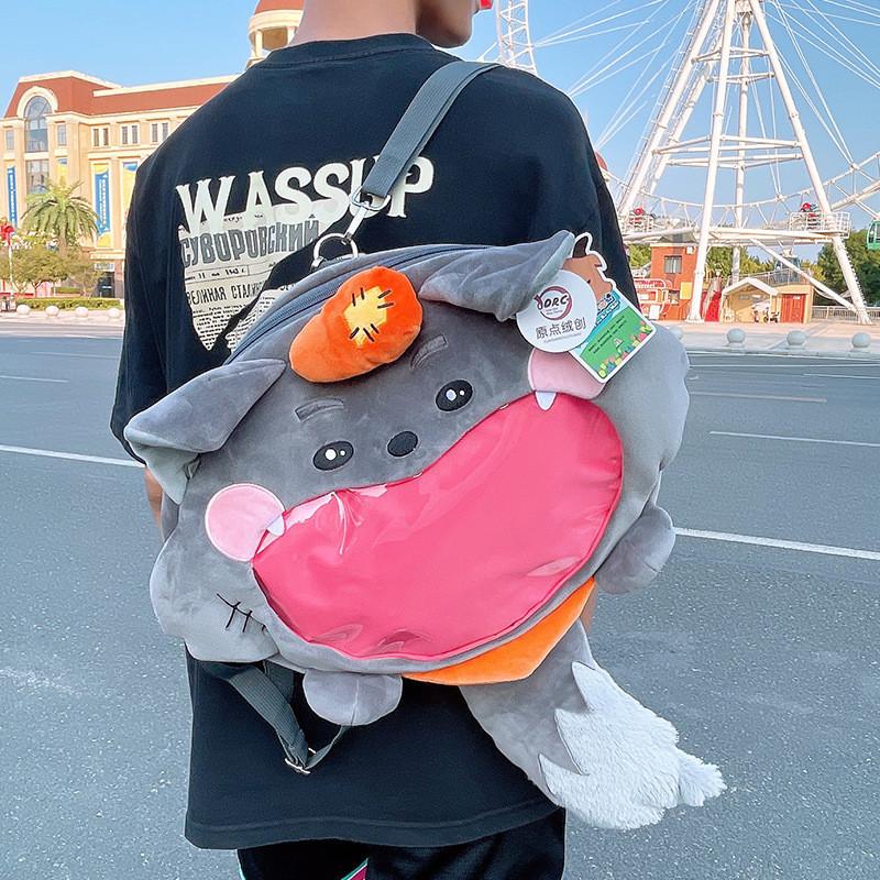 Przyjemny plecak z pluszową kozą i dużym wilkiem, o dużej pojemności, dla uczniów i dzieci