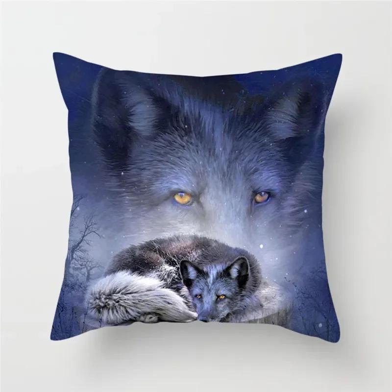 Home Decor Wildlife Print Cushion Cover Wolf King Photo Pillow Cover Home Sofa Decoration Pillowcase X