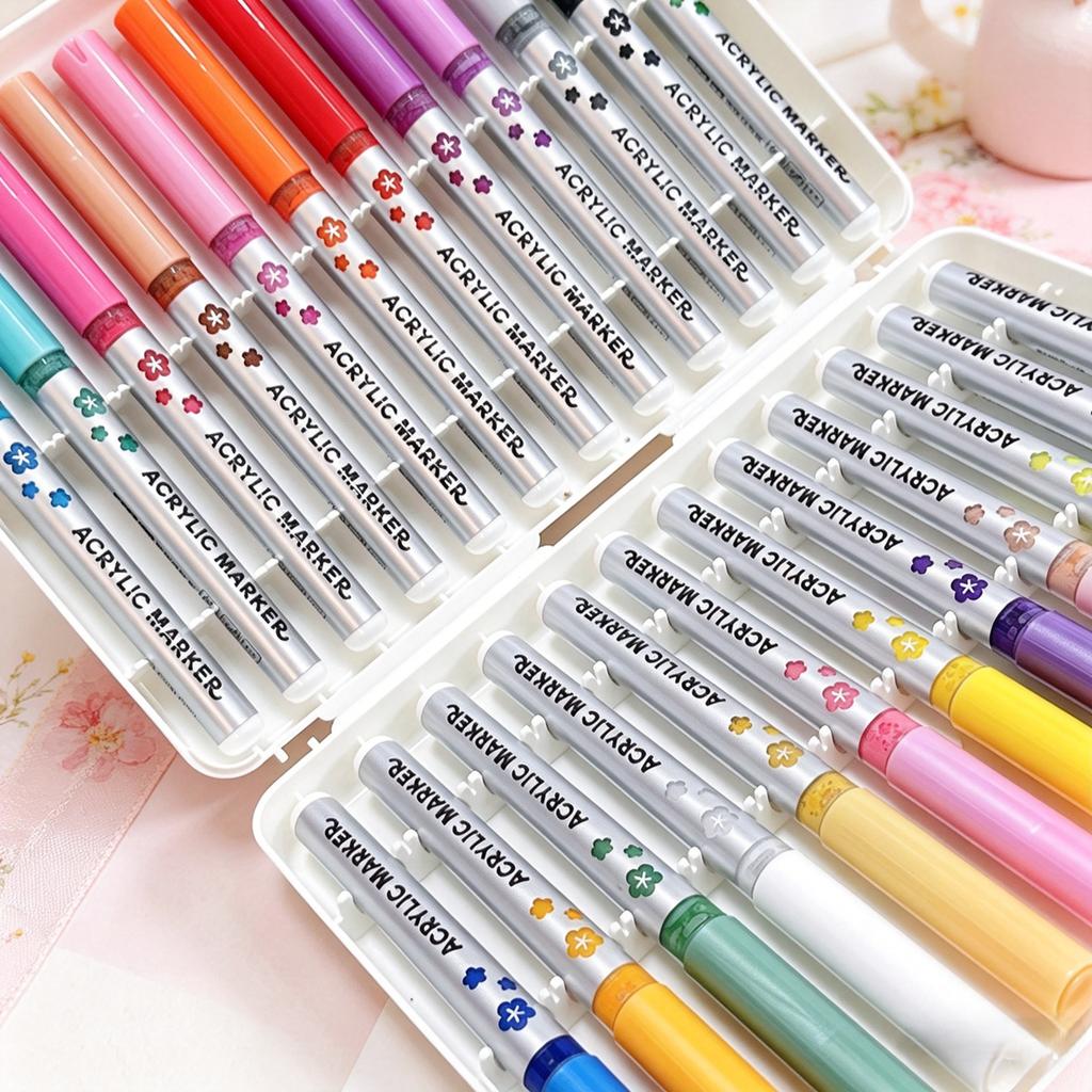 12/18/36 Colors Straight Liquid Acrylic Paint Marker Pens with Soft Brush Tip - Non-bleeding, Layerable, for Fabric, Canvas